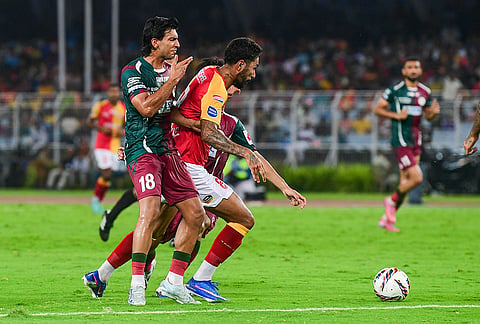 Mohun Bagan and East Bengal players in action during their Indian Super League match on May 17, 2026