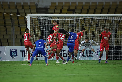 Dempo SC and Diamond Harbour players in action during their Indian Football League match on May 17, 2026