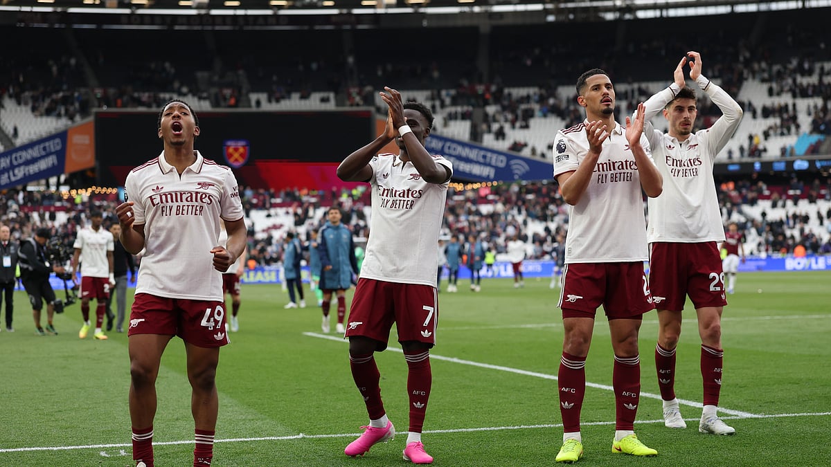 Arsenal footballers in action after the West Ham vs Arsenal Premier League 2025-26 match.  - AP Photo
