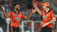 CSK Vs SRH Match Prediction, IPL 2026: Who Will Win Today's Indian Premier League Match In Chennai? | Photo: AP/Ajit Solanki : Sunrisers Hyderabad's Praful Hinge, left and Pat Cummins celebrates the wicket of Gujarat Titans' Jos Buttler during the Indian Premier League cricket match between Gujarat Titans and Sunrisers Hyderabad, in Ahmedabad, India.