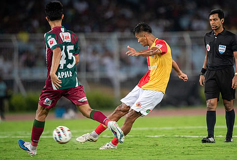 Mohun Bagan and East Bengal players in action during their Indian Super League match on May 17, 2026
