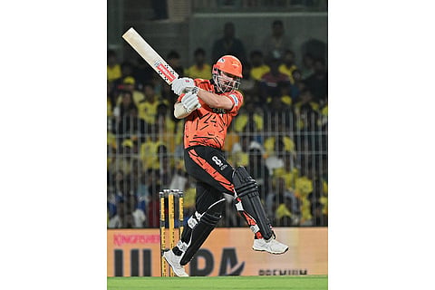 Sunrisers Hyderabad's Travis Head plays a shot during the Indian Premier League cricket match between Chennai Super Kings' and Sunrisers Hyderabad in Chennai, India.