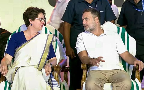 LoP in Lok Sabha Rahul Gandhi and Congress MP Priyanka Gandhi Vadra during the swearing-in ceremony of the Kerala government, in Thiruvananthapuram.
