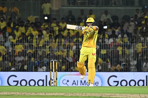 Chennai Super Kings' Kartik Sharma plays a shot during the Indian Premier League cricket match between Chennai Super Kings' and Sunrisers Hyderabad in Chennai, India.