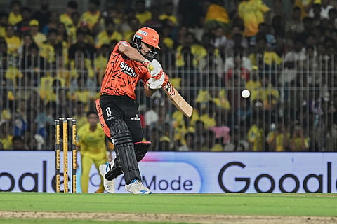 Sunrisers Hyderabad's captain Ishan Kishan plays a shot during the Indian Premier League cricket match between Chennai Super Kings' and Sunrisers Hyderabad in Chennai, India.