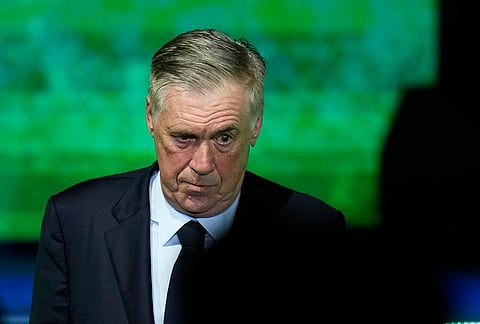 Coach Carlo Ancelotti arrives to announce Brazil's squad for the 2026 FIFA World Cup in Rio de Janeiro.