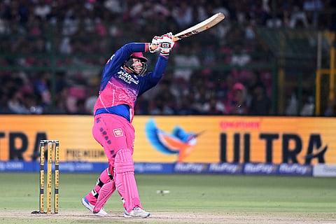 Rajasthan Royals' Vaibhav Sooryavanshi plays a shot during the Indian Premier League cricket match between Lucknow Super Giants and Rajasthan Royals in Jaipur, India.