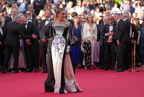 Sharon Stone poses for photographers upon arrival at the premiere of the film 'Fjord' at the 79th international film festival, Cannes, southern France.
