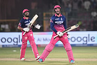 RR Vs LSG, IPL 2026: Vaibhav Sooryavanshi Special Keeps Rajasthan Royals In Playoffs Hunt | Photo: AP : Rajasthan Royals' Donovan Ferreira, right, and batting partner Dhruv Jurel celebrate after winning the Indian Premier League cricket match against Lucknow Super Giants in Jaipur, India.