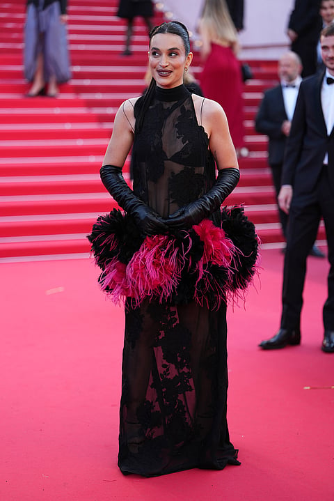Camélia Jordana poses for photographers upon arrival at the premiere of the film 'Fjord' at the 79th international film festival, Cannes, southern France.