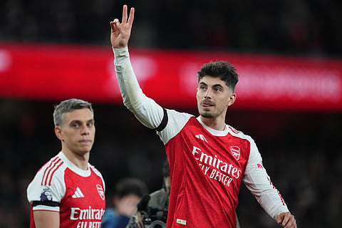 Arsenal's Kai Havertz reacts after a Premier League soccer match between Arsenal and Burnley in London.