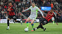 AP Photo/Ian Walton : Erling Haaland scores an equaliser for City as the match ends at 1-1 at the Vitality Stadium on Tuesday, May 19.