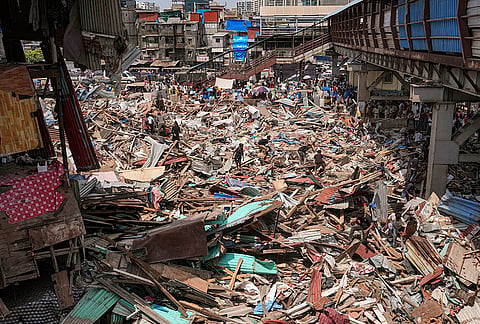 A demolition drive underway at Gareeb Nagar slum near Bandra East railway station conducted by Western Railway to remove more than 400 unauthorised structures following an order by Bombay High Court, in Mumbai, Maharashtra. Eligible residents identified in earlier surveys are being rehabilitated, while the cleared land will be used for the expansion of Bandra Terminus and railway infrastructure upgrades. 