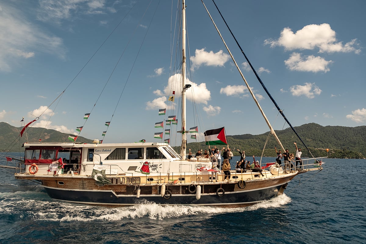 Boats belonging to the Global Sumud Flotilla, carrying activists and humanitarian aid, depart for Gaza from the port of Marmaris, Turkey, Thursday, May 14, 2026, in an attempt to break the Israeli naval blockade.  - Source: AP; Representative image