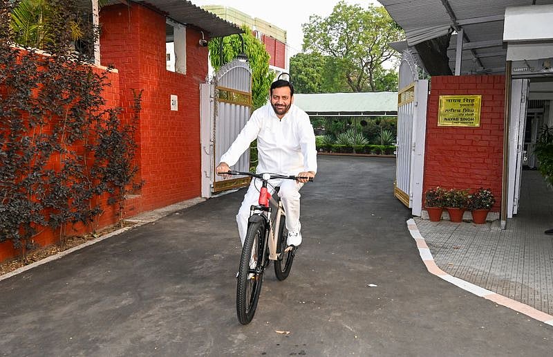 Haryana Chief Minister Nayab Singh Saini on Tuesday cycled from his official residence to Sukhna Lake here. - PTI