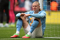 | Photo: AP/Richard Pelham : Manchester City's Erling Haaland rests after the English FA Cup final soccer match between Chelsea and Manchester City in London, Saturday, May 16, 2026.