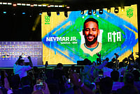 Brazil At FIFA World Cup 2026: Neymar 'Will Be An Important Player' For Selecao - Ancelotti | Photo: AP/Silvia Izquierdo : A screen displays an image of Neymar after coach Carlo Ancelotti, left, included him in Brazil's squad for the 2026 FIFA World Cup in Rio de Janeiro.