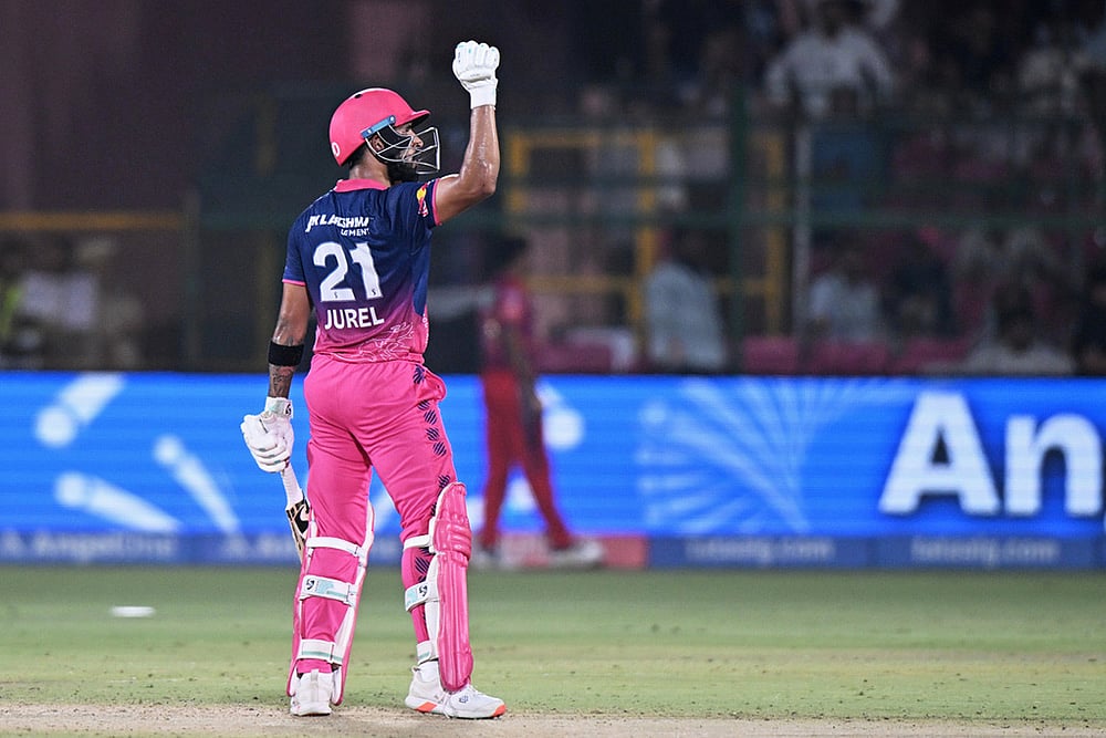 Rajasthan Royals Dhruv Jurel celebrates his fifty runs 