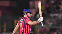 RR Vs LSG, IPL 2026: Mitchell Marsh Falls Just Short Of Rollicking Hundred In Jaipur AP : Mitchell Marsh celebrates his half century during the Indian Premier League match between Rajasthan Royals and Lucknow Super Giants, in Jaipur.