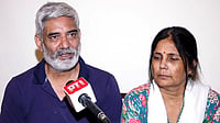 PTI : Navnidhi Sharma and Rekha Sharma, parents of Twisha Sharma, a 33-year-old woman who was found hanging at her marital home in the Katara Hills area last week, speaks to the media, in Bhopal