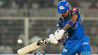AP Photo/Bikas Das : Mumbai Indians' captain Hardik Pandya plays a shot during the Indian Premier League cricket match between Kolkata Knight Riders and Mumbai Indians, in Kolkata , India, Wednesday, May 20, 2026