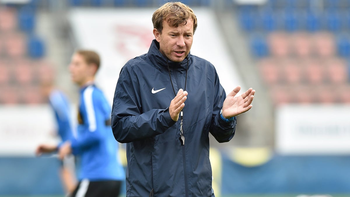 Football coach Petr Vlachovsky during a practice session in Uherske Hradiste on Oct. 18, 2018. - | Photo: Dalibor Gluck/CTK via AP