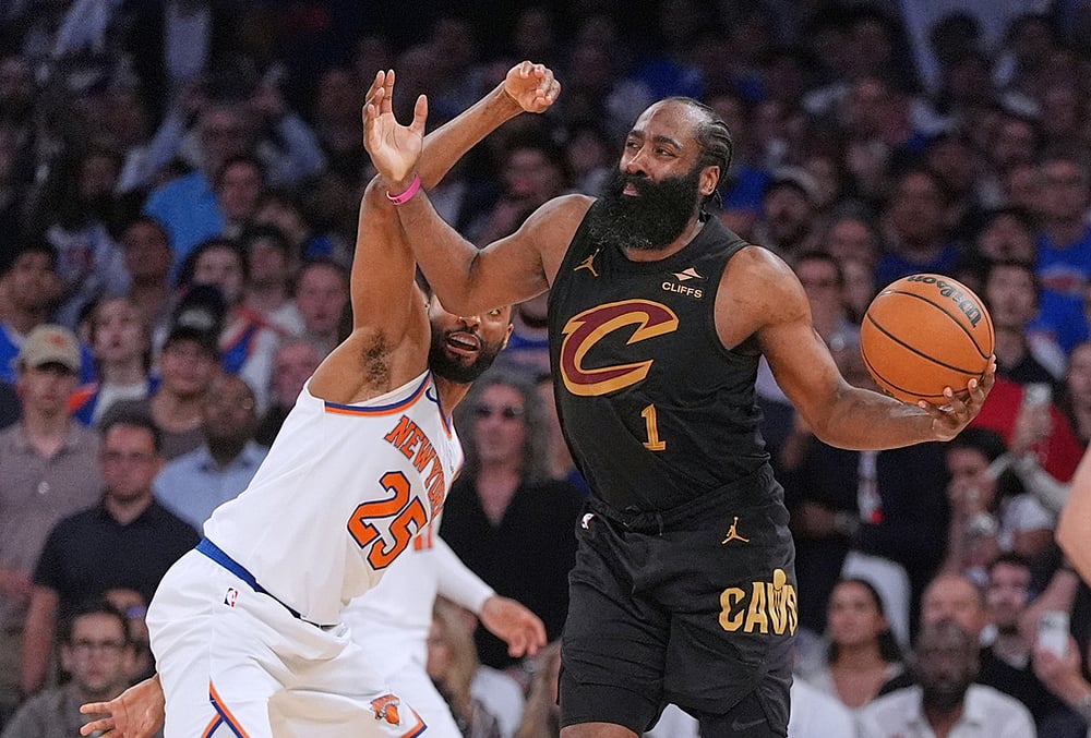 New-York-knicks-Vs-Cleveland-Cavaliers-NBA-Playoffs-highlights-Mikal Bridges, james Harden