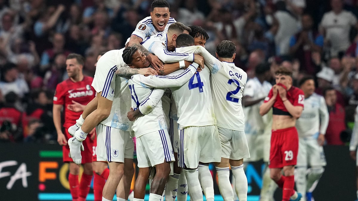 Aston Villa players celebrate after winning the Europa League final soccer match between Freiburg and Aston Villa in Istanbul, Turkey. - AP Photo