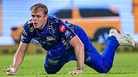 KKR Vs MI, IPL 2026: Bosch Turns Superman; Proteas Cricketer Dives And Grabs Stunning Catch To Dismiss Powell - Watch mipaltan/X : Corbin Bosch goes to the ground after taking stunning catch to dismiss Rovman Powell.
