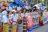 | Photo: PTI : Women take part in a protest demanding the safe release of six missing Naga civilians, allegedly abducted by suspected armed militants following an ambush in Kangpokpi district on May 13, at Kanglatongbi village, in Imphal West district of Manipur.
