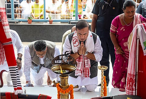Assam Chief Minister Himanta Biswa Sarma during a visit to the memorial site of singer Zubeen Garg, at Sonapur in Guwahati.