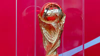 | Photo: AP/Erik S. Lesser : The World Cup trophy on display during the FIFA World Cup Trophy Tour outside Truist Park before the Atlanta Braves host the Chicago Cubs in a baseball game, in Atlanta. Eight FIFA World Cup soccer matches will be played in Atlanta.