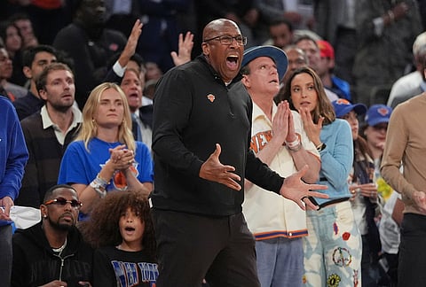 New York Knicks head coach Mike Brown yells during the second half of Game 1 in the Eastern Conference finals NBA basketball playoffs series against the Cleveland Cavaliers, in New York. 