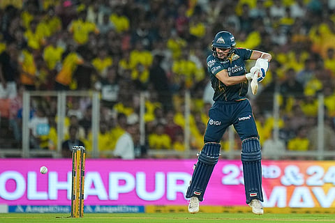 Gujarat Titans' captain Shubman Gill plays a shot during the Indian Premier League (IPL) 2026 T20 cricket match between Gujarat Titans and Chennai Super Kings, in Ahmedabad, Gujarat.