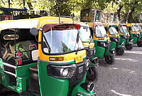 | Photo: PTI : Autorickshaws parked in a queue during a three-day strike call by All India Motor Transport Congress (AIMTC) to protest against the city government's decision to hike the environment compensation cess on commercial vehicles, in New Delhi.