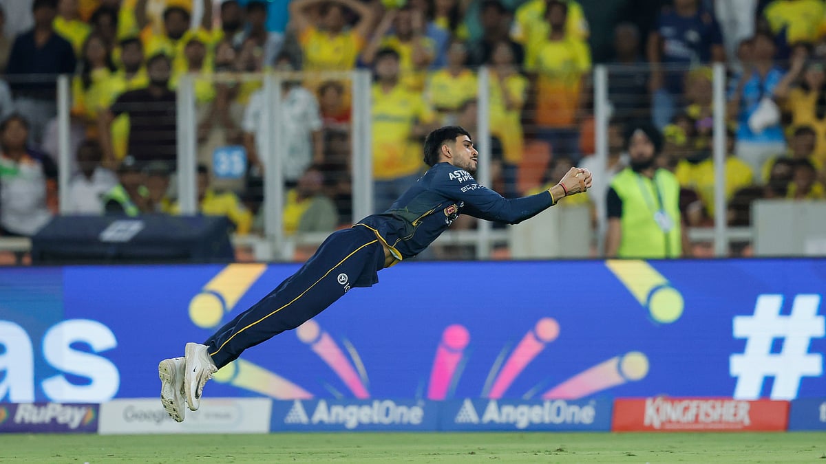 Shubman Gill take a stupendous backward-running catch to dismiss the dangerous Shivam Dube at the Narendra Modi Stadium on Thursday, May 21. - X/IPL