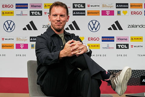 Germany's head coach Julian Nagelsmann, announces the squad for the 2026 FIFA World Cup during a news conference at the German Football Association, DFB, headquarters in Frankfurt, Germany.