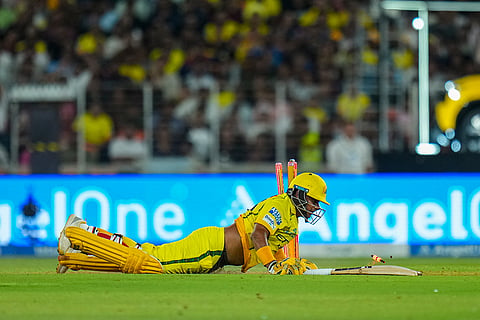 Chennai Super Kings' Kartik Sharma is run out during the Indian Premier League (IPL) 2026 T20 cricket match between Gujarat Titans and Chennai Super Kings, in Ahmedabad, Gujarat.