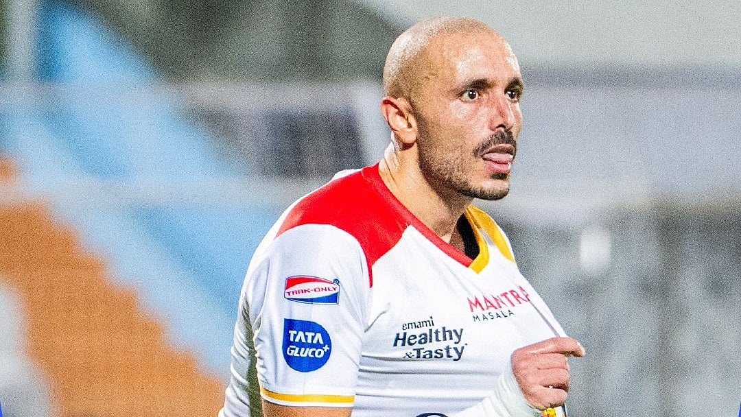 Youssef Ezzejjari celebrates after scoring the equaliser against Inter Kashi during ISL 2025-26.  - IndSuperLeague/X