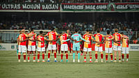 eastbengal_fc/X : East Bengal players during Kolkata Derby against Mohun Bagan in ISL 2025-26. 
