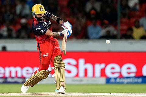 Royal Challengers Bengaluru's Virat Kohli plays a shot during the Indian Premier League cricket match between Sunrisers Hyderabad and Royal Challengers Bengaluru in Hyderabad, India.