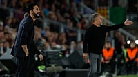 AP/Joan Monfort : Real Madrid head coach Alvaro Arbeloa and Barcelona head coach Hansi Flick give instructions to the players, during their Spanish La Liga match in Barcelona.