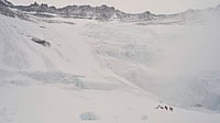 | Photo: AP/Pasang Rinzee Sherpa : Mountaineers ascend from Lhotse Face to Camp 1 on their way to the summit of Mount Everest in Nepal.