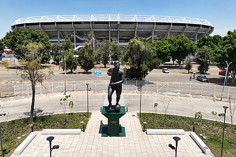 A statue of Brazilian soccer player Pele stands after its unveiling outside Jalisco Stadium in Guadalajara, Mexico.