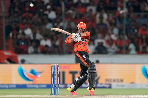 Sunrisers Hyderabad's Abhishek Sharma plays a shot during the Indian Premier League (IPL) 2026 T20 cricket match between Sunrisers Hyderabad and Royal Challengers Bengaluru, in Hyderabad, Telangana.