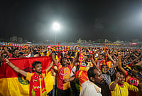| Photo: PTI/Swapan Mahapatra : East Bengal supporters celebrate after their team’s victory in the Indian Super League (ISL) 2026 football match against Inter Kashi, in Kolkata.