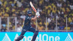 (AP Photo/Ajit Solanki) : Gujarat Titans' captain Shubman Gill plays a shot during the Indian Premier League cricket match between Gujarat Titans and Chennai Super Kings in Ahmedabad, India, Thursday, May 21, 2026.