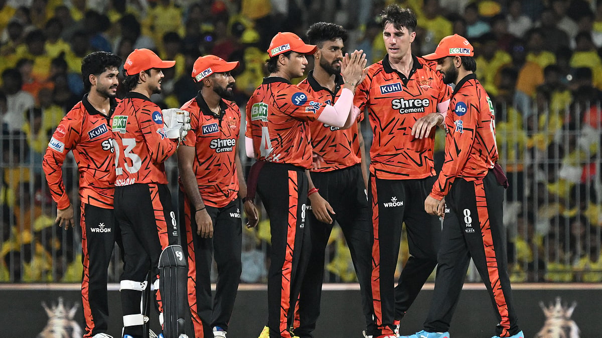 Sunrisers Hyderabad’s Pat Cummins, second left, celebrates the wicket of Chennai Super Kings’ captain Ruturaj Gaikwad with with teammates during the Indian Premier League cricket match between Chennai Super Kings’ and Sunrisers Hyderabad in Chennai, India, Monday, May 18, 2026. - | Photo: AP