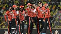 Sunrisers Hyderabad’s Pat Cummins, second left, celebrates the wicket of Chennai Super Kings’ captain Ruturaj Gaikwad with with teammates during the Indian Premier League cricket match between Chennai Super Kings’ and Sunrisers Hyderabad in Chennai, India, Monday, May 18, 2026. - | Photo: AP