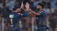 (AP Photo/Ajit Solanki) : Gujarat Titans' Mohammed Siraj celebrates the wicket of Chennai Super Kings' captain Ruturaj Gaikwad during the Indian Premier League cricket match between Gujarat Titans and Chennai Super Kings in Ahmedabad, India, Thursday, May 21, 2026.